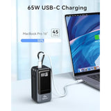 Portable Charger 65W, Power Bank Battery Pack With Built In Cable, 4 Outputs, Usb C Powerbank Fast Charging, Travel Chargers For Iphone 16/15/14/13/12 Series, Samsung, Laptop, Macbook, Dell Xps, Ipad