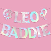 Leo Baddie Banner For July August Birthday Party Decorations, Glitter Iridescent Zodiac Leo Birthday Banner For Horoscope, Astrology Bday Party Decor, Ideas, Jokes And Favors (Iridescent)
