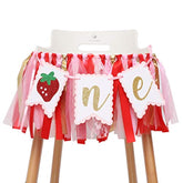 Berry Strawberry Theme High Chair Banner - Smash Cake Photo Prop - 1st Birthday Photo Backdrop Decorations - Souvenir and Gifts for Kids (Strawberry-2)