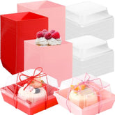50 Pack Valentine‘S Day Charcuterie Boxes With Clear Lids And Rope 4 Disposable Square Dessert Boxes Pink Red Food Box Charcuterie Container For Valentines Mothers Day Wedding Party Favors