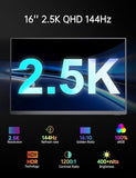 Portable 2K 144Hz Monitor, 16" 2560X1600 Qhd Gaming Hdr Freesync, Ultra Slim Travel Screen W/Kickstand & Speaker For Laptop Switch Xbox Ps5/4