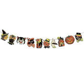 Vintage Halloween Hanging Banner Retro Trick or Treat Pumpkin Witch Ghost Cat Garland Decor