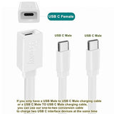 1FT Flat Type C Splitter Charge Cable - USB Type C Female to 2 Dual USB Type C Male Y Splitter - Designed for Charging Purposes Only