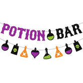 Glitter Potion Bar Banner with Signs Halloween Hocus Pocus Witches Garland for Party Decor