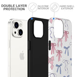 Cute Bow Phone Case For Iphone 13 / Iphone 14 Case 6.1", Aesthetic Coquette Ribbon Bowknot Pattern Print Design 2-In-1 Matte Phone Cover Shockproof Soft Tpu Hard Pc Protection Girls Women Funda