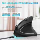Ergonomic Mouse, Vertical Wireless Mouse - Rechargeable 2.4G Optical Vertical Mice : 3 Adjustable Dpi 800/1200/1600 Levels 6 Buttons, For Laptop, Mac, Pc, Computer, Desktop, Notebook Etc, Black