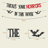 Theres Some Horrors in This House Banner Black Bat Glitter Haunted Party Decor