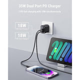 Usb C Charger, 35W Usb Wall Charger Block, Pps Dual Usb-C Port Compact Foldable Power Adapter For Macbook Air, Iphone 14/13/Mini/Pro/Pro Max, Ipad Pro/Air, Galaxy And More