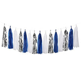Navy-Blue White-Silver Tassel Garland Streamers - 15Pcs Party Decorations Tissue Paper Tassels Banner,Graduation 2025 Wedding Baby Bridal Shower Hanging Decoration Boy Birthday Backdrop Decor