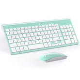 Wireless Keyboard And Mouse Ultra Slim Combo, 2.4G Silent Compact Usb 2400Dpi Mouse And Scissor Switch Keyboard Set With Cover, 2 Aa And 2 Aaa Batteries, For Pc/Laptop/Windows/Mac - Mint Green