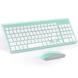 Wireless Keyboard And Mouse Ultra Slim Combo, 2.4G Silent Compact Usb 2400Dpi Mouse And Scissor Switch Keyboard Set With Cover, 2 Aa And 2 Aaa Batteries, For Pc/Laptop/Windows/Mac - Mint Green