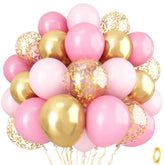 Pink Gold Balloons Set, 12 Inch Matte Pink Pastel Baby Pink Metallic Gold Confetti Latex Balloons For Girls Women, Pink Gold Party Balloons For Birthday Baby Bridal Shower Wedding Party Decorations