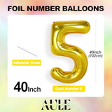 40-Inch Big Gold Number 5 Foil Helium Balloon Jumbo Birthday Anniversary Decor