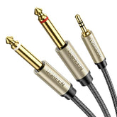 UGREEN 1/8 to 1/4 Stereo Cable 3.5mm TRS to Dual 6.35mm 1/4 TS Mono Y Splitter Audio Cord Adapter Compatible with iPhone, PC, Computer Sound Card, Mixer, Multimedia Speaker, Home Stereo System 6.6FT