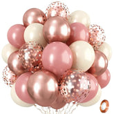 Dusty Pink And Rose Gold Balloons, 12In Retro Blush Pink Beige White Balloons With Metallic Rose Gold Confetti Latex Balloons Set For Girls Women Birthday Baby Bridal Shower Wedding Party Decorations