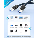 Usb 3.0 A To A, 3.3 Ft, Male To Male Cable Double End Usb Cord Compatible With Hard Drive Enclosures Dvd Player Laptop Cooler - Blue