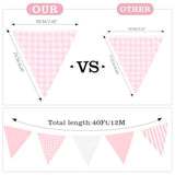 39Ft Pink White Party Decoration, 42Pcs Large Striped And Checkered Fabric Banner Garland, Triangle Banner Flags For Valentine'S Pink Party, Wedding, Bridal Baby Shower, Home Nursery Decoration