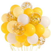 60-Pack Yellow White Gold Confetti Balloons – 12" Balloons for Sunflower or Bee Theme Party