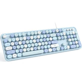 Wired Computer Keyboard, Blue Colorful Typewriter Keyboards, Round Key Full Si