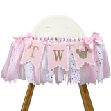 Minnie Mouse 2nd Birthday Highchair Banner – Pink Gold Ribbon Decor & Photo Prop for Girls