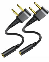 Airplane Headphone Adapter with Cable 12 Inch - Universal Gold Plated Dual 3.5mm Airline Audio Converter - Flexible Cord Fits Recessed Jacks &