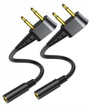 Airplane Headphone Adapter with Cable 12 Inch - Universal Gold Plated Dual 3.5mm Airline Audio Converter - Flexible Cord Fits Recessed Jacks &