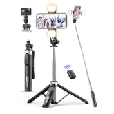 53'' Selfie Stick Tripod With Light, Extendable Selfie Stick With Remote, Portable Cell Phone Tripod Stand With All In 1 Phone Clip, Lightweight Camera Tripod Compatible With Iphone 15 14 13, Android