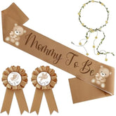 Bear Theme Mom To Be Sash For Baby Shower Decorations Dad To Be Pin And Flower Crown Headband Cute Satin Baby Shower Sash For Gender Reveals Party Favors Pregnancy Props Keepsake (Brown)