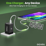 GEARit Compatible with Apple, Samsung, iPhone, iPad | 45W USB C Charger Block | Foldable GaN Wall Charger Box | Fast Charging Wall Plug Power Adapter Brick Cube | Type-C Charging Block - Black