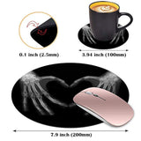 Round Mouse Pad And Coasters Set, Xray Bones Of Hands Making The Sign Love Heart Design Mouse Pad, Non-Slip Rubber Base Mouse Pads For Laptop And Computer, Cute Design Desk Accessories