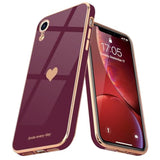 Compatible With Iphone Xr Case For Women Girl Cute Love-Heart Luxury Bling Plating Soft Back Cover Raised Full Camera Protection Bumper Silicone Shockproof Phone Case For Iphone Xr, Wine Red