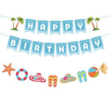 Seaside Happy Birthday Party Decoration Blue White Sign Starfish Conch Hanging Paper Banner For Kids Adults Tropical Hawaiian Beach Pool Summer Accessories Supplies