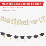 Mastered It Banner, Gold Graduation Banner With Glitter Letter, 12" X 6.5" Cardstock, 9.8Ft Strand Wire, Wall Mount, Perfect For Indoor Masters Graduation Party Decorations