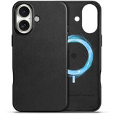 SHIELDON Leather Case for iPhone 16 6.1", Compatible with MagSafe, Genuine Leather/Magnetic Wireless Charging/Anti-Scratch/Non-Slip/Shockproof/Metal Buttons/Camera Bump Frame/Slim Cover - Black