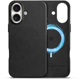 SHIELDON Leather Case for iPhone 16 6.1", Compatible with MagSafe, Genuine Leather/Magnetic Wireless Charging/Anti-Scratch/Non-Slip/Shockproof/Metal Buttons/Camera Bump Frame/Slim Cover - Black