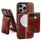 Compatible With Magsafe 2 In 1 Detachable Iphone 16 Pro Max Wallet Case With Card Holder,Women Men Magnetic Pu Leather Rfid Blocking Flip Kickstand Credit Slots,For Apple 16 Promax,Brown