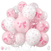 Pink Bow Balloons, 35Pcs Light Pastel Pink Clear White Bow Latex Balloon For Girls Women Wedding Bridal Baby Shower Bachelorette Engagement Princess Coquette Birthday Theme Party Decorations Supplies