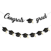 Graduation Decorations Class Of 2025 Party Supplies - Congrats Grad Banner And Graduation Cap Banner (Pre-Strung)