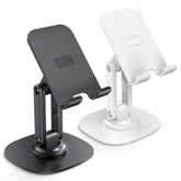 OMOTON Cell Phone Stand for Desk, 2 Pack Adjustable Foldable Phone Holder, 360 Swivel Mobile Stand Fit for iPhone 16 15 14 13 12 Pro Max and All Smart Phones, Black & White