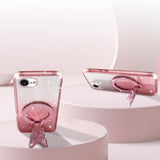 Clear Bling Soft TPU Shockproof Protection Case for iPhone 16E/SE4 with Magsafe Compatibility, Rose Gold, Includes Butterfly Kickstand and Lanyard