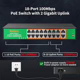 16 Port Poe Switch, 16 Poe+ 100Mbps Ports With 2 Gigabit Uplink, 300W Built-In Power, Support Ieee802.3Af/At, Fanless, Rack Mount, Unmanaged Plug And Play Network Switch
