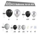 102PCS Black & Silver Balloon Garland Kit Party Decor for Birthday, Wedding, Shower and More