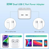 35W Dual Usb-C Port Compact Power Adapter Compatible With Iphone 16 Charger Adapter 15/14/13/12 Pro Max Plus Mini/Airpods Wall Charger Type C Fast Charging Block Include A C To C Cable For Ipad
