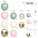 141pcs Sage Green, Pink & Gold Balloon Arch Kit for Birthday, Wedding Baby Shower