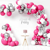 Pink Party Decorations - Pink White Silver Balloon Arch Kit 18/12/10/5 Inch | Backdrop For Valentines, Bachelorette, Gilrs, Women Birthday Party Decorations
