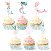 48 Pcs Mermaid Cupcake Kit Include 24 Mermaid Cake Topper 24 Ocean Cupcake Liners For Birthday Graduation Party Supplies Seahorse Shell Seaweed Conch Under The Sea Cake Decoration
