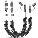 2 Pack Coiled Usb-C And Lightning Cable 2-In-1, 3Ft Iphone 15 16 Car Charger Cord, 60W Fast Charging Cable For Iphone 16, Samsung Galaxy, Supports Apple Carplay & Android Auto (Black)
