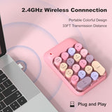 Wireless Number Pads - Pink Numeric Keypad 18 Keys Usb 2.4G Round Keycap Colorful Extensions Keypads, Financial Accounting Portable Numpad 10 Key For Laptop/Pc/Notebook/Surface Pro