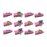 12 Classic Car Party Food Boxes With Wax Paper - 50'S Pink Birthday Set