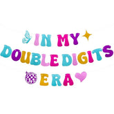 In My Double Digits Era Birthday Banner For Girls 10Th Birthday Party Decorations, Pre-Strung Colorful Glitter Banner For 10Th Bday Party Supplies Decor Gifts